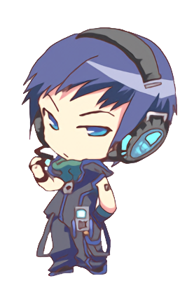 A chibi illustration of a boy with short navy blue hair and a plain outfit