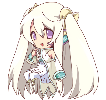 A chibi illustration of a woman with long off-white hair
